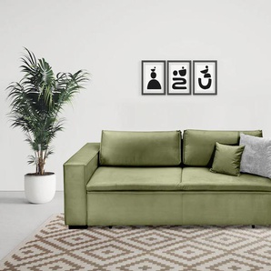 Schlafsofa INOSIGN Manhattan Sofas Gr. B/H/T: 247 cm x 90 cm x 95 cm, Samt, grün (flaschengrün) Einzelsofas