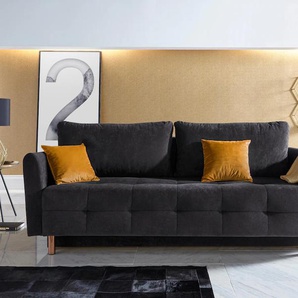 Schlafsofa INOSIGN Nordic Sofas Gr. B/H/T: 219 cm x 93 cm x 88 cm, Microfaser PRIMABELLE, mit Bettfunktion-mit Bettkasten, schwarz Einzelsofas