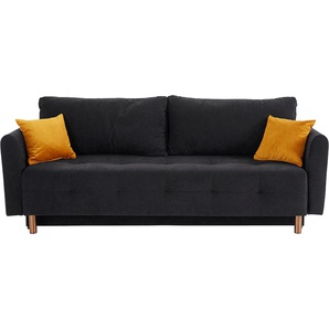 Schlafsofa INOSIGN Nordic Sofas Gr. B/H/T: 219 cm x 93 cm x 88 cm, Microfaser PRIMABELLE, mit Bettfunktion-mit Bettkasten, schwarz Einzelsofas mit Federkern und Metallbeinen, Steppung im Sitzbereich