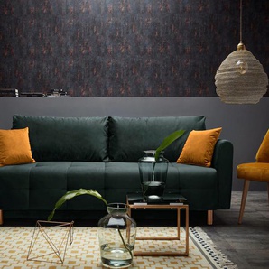 Schlafsofa INOSIGN Nordic Sofas Gr. B/H/T: 219 cm x 93 cm x 88 cm, Samtvelours, mit Bettfunktion-mit Bettkasten, grün Einzelsofas