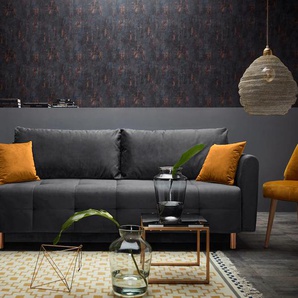 Schlafsofa INOSIGN Nordic Sofas Gr. B/H/T: 219 cm x 93 cm x 88 cm, Samtvelours, mit Bettfunktion-mit Bettkasten, schwarz Einzelsofas mit Federkern und Metallbeinen, Steppung im Sitzbereich