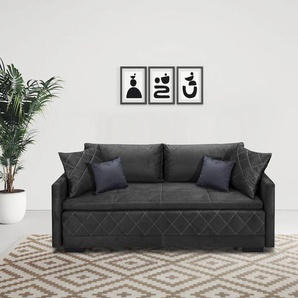 Schlafsofa INOSIGN Potsdam Sofas Gr. B/H/T: 218 cm x 97 cm x 96 cm, Samt, schwarz Einzelsofas mit Boxspringaufbau, Bettfunktion & Bettkasten, Dauerschlafsofa