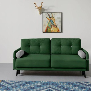 Schlafsofa INOSIGN Sofas Gr. B/H/T: 210 cm x 92 cm x 101 cm, Samtvelours, mit Bettfunktion-mit Bettkasten, grün (flaschengrün) Einzelsofas
