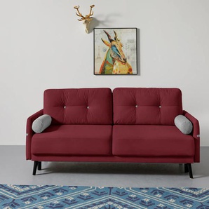 Schlafsofa INOSIGN Sofas Gr. B/H/T: 210 cm x 92 cm x 101 cm, Samtvelours, mit Bettfunktion-mit Bettkasten, rot (weinrot) Einzelsofas