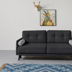 Schlafsofa INOSIGN Sofas Gr. B/H/T: 210 cm x 92 cm x 101 cm, Samtvelours, mit Bettfunktion-mit Bettkasten, schwarz Einzelsofas incl. Bettfunktion und Bettkasten, Seitentache im Armteil, Federkern