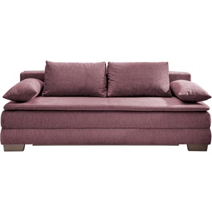 Schlafsofa INOSIGN Turin Sofas Gr. B/H/T: 202 cm x 80 cm x 100 cm, Struktur, 2-Sitzer mit Liegefunktion und Bettkasten, schwarz (brombeere) Einzelsofas ausziehbare Liegefunktion, 2x Rücken- und Armlehnenkissen