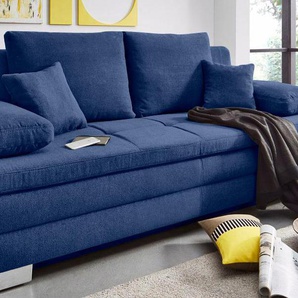 Schlafsofa JOCKENHÖFER GRUPPE Lindau Sofas Gr. B/H/T: 203 cm x 85 cm x 106 cm, Luxus-Microfaser, blau (dunkelblau) Einzelsofas inklusive Bettkasten und loser Kissen,mit Kaltschaumtopper