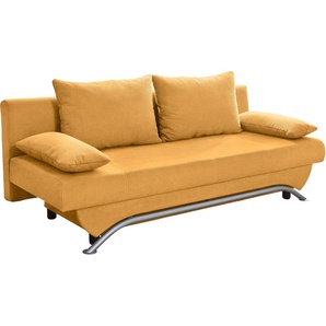 Schlafsofa JOCKENHÖFER GRUPPE Nancy Sofas Gr. B/H/T: 190 cm x 81 cm x 81 cm, Luxus-Microfaser flauschig, gelb (curry, gelb) Einzelsofas inklusive Bettfunktion und Bettkasten, lose Rückenkissen