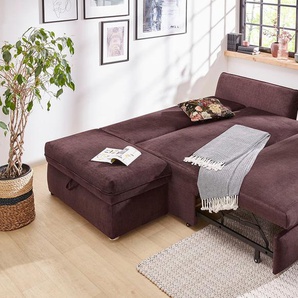 Schlafsofa JOCKENHÖFER GRUPPE Remo Sofas Gr. B/T: 213 cm x 106 cm, lila (aubergine) Einzelsofas praktische Relax- und Bettfunktion, StauraumBettkasten, Wellenfedern