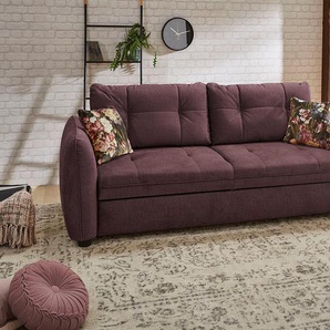 Schlafsofa JOCKENHÖFER GRUPPE Sascha Sofas Gr. B/T: 227 cm x 110 cm, lila (aubergine) Einzelsofas mit Relax- und Bettfunktion, Wellenfedern, Liegefläche 180x200 cm