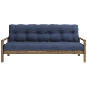 Schlafsofa KARUP DESIGN KNOB Sofas Gr. B/H/T: 205 cm x 79 cm x 95 cm, gleichschenklig, Carob Brown lackiert, blau (navy) Einzelsofas mit Futonmatratze, verschiedene Farben, FSC-zertifiziert, Kiefer