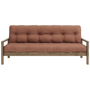 Schlafsofa KARUP DESIGN KNOB Sofas Gr. B/H/T: 205 cm x 79 cm x 95 cm, gleichschenklig, Carob Brown lackiert, braun (clay brown) Einzelsofas mit Futonmatratze, verschiedene Farben, FSC-zertifiziert, Kiefer