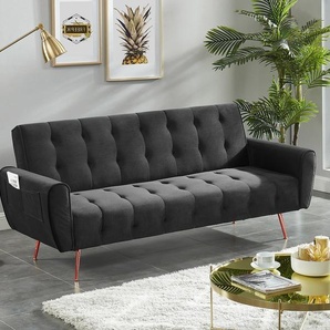Schlafsofa Klappsofa 3-Sitzer - Samt - Anthrazit - POLANI