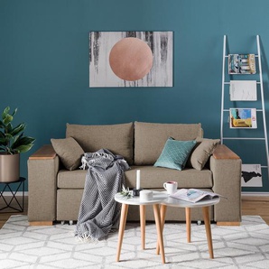 Schlafsofa mit XL Armlehne Holz Braun/Havanna Webstoff Barona 196cm Modern