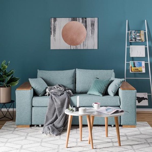 Schlafsofa mit XL Armlehne Holz Grau/Taubengrau Webstoff Barona 196cm Modern