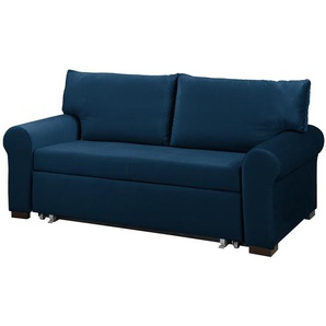 Schlafsofa Country Deluxe Blau/Marineblau Samt Krysia 185cm mit Schlaffunktion Glamour