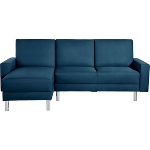 Schlafsofa MAX WINZER Just Fresh Sofas Gr. B/H/T: 230 cm x 93 cm x 152 cm, Samtvelours 20442, Recamiere beidseitig montierbar, blau (petrol) Einzelsofas