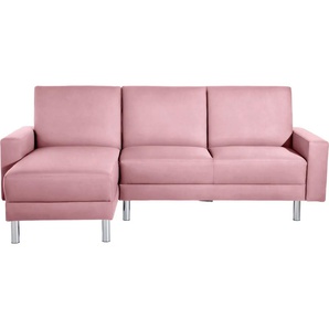 Schlafsofa MAX WINZER Just Fresh Sofas Gr. B/H/T: 230 cm x 93 cm x 152 cm, Samtvelours 20442, Recamiere beidseitig montierbar, ohne Hocker, rosa (rosé) Einzelsofas