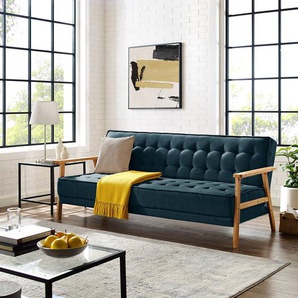 Schlafsofa MID CENTURY Blau/Marineblau Flachgewebe Sura 204 x 85 x 86cm mit Schlaffunktion Skandi