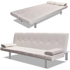 Schlafsofa mit 2 Kissen Kunstleder Ausziehbar Cremeweiß
