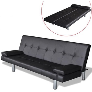 Schlafsofa mit 2 Kissen Kunstleder Ausziehbar Schwarz