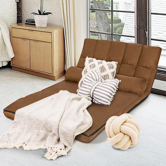 Schlafsofa mit 2 Kissen Sofabett mit 6 Stufig Verstellbarer Rücklehne Lazy Sofa Braun