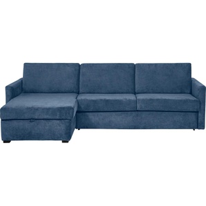 Schlafsofa PLACES OF STYLE Goldpoint Sofas Gr. B/H/T: 264 cm x 85 cm x 157 cm, Luxus-Microfaser weich, Recamiere links, blau Einzelsofas Bettfunktion, Bonell-Federkernmatratze und Dauerschläfer-Funktion