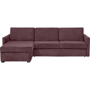 Schlafsofa PLACES OF STYLE Goldpoint Sofas Gr. B/H/T: 264 cm x 85 cm x 157 cm, Luxus-Microfaser weich, Recamiere links, lila (beere) Einzelsofas Bettfunktion, Bonell-Federkernmatratze und Dauerschläfer-Funktion