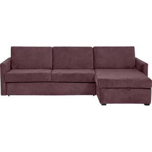 Schlafsofa PLACES OF STYLE Goldpoint Sofas Gr. B/H/T: 264 cm x 85 cm x 157 cm, Luxus-Microfaser weich, Recamiere rechts, lila (beere) Einzelsofas Bettfunktion, Bonell-Federkernmatratze und Dauerschläfer-Funktion