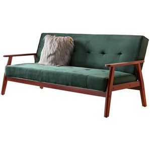 Schlafsofa skandinavisch, Samt, tannengrün, 3-Sitzer, mit Relaxfunktion (um 60° neigbar), 100% Polyester - Sofabett, Gästebett, Funktionssofa, Bettsofa, Klappsofa