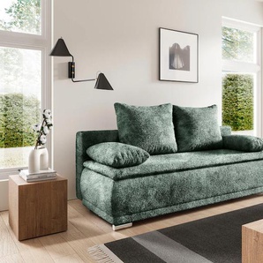 Schlafsofa WERK2 Biggi Sofas Gr. B/H/T: 206 cm x 88 cm x 91 cm, Bouclé, Schlafsofa mit Bettkasten, grün Einzelsofas