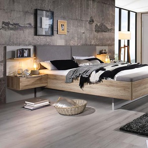 Schlafzimmer Launch, seidengrau/Sanremo Eiche hell, 180 x 200 cm, mit Bettbank, Schrank 301 x 223 cm