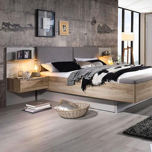 Schlafzimmer Launch, seidengrau/Sanremo Eiche hell, 180 x 200 cm, mit Bettschubkasten, Schrank 301 x 223 cm