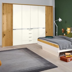 Schlafzimmer Ascea, bianco weiß/Balkeneiche Furnier, 180 x 200 cm, Schrank 302 x 223 cm