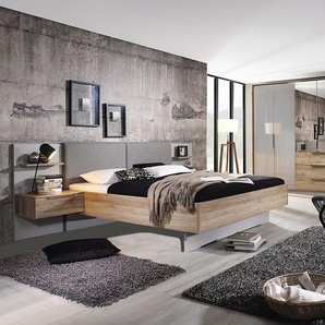 Schlafzimmer Launch, seidengrau/Sanremo Eiche hell, 200 x 200 cm, ohne Bettschubkasten, Schrank 301 x 223 cm