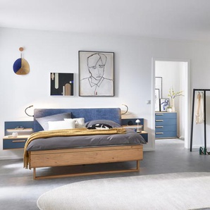 Schlafzimmer Malin, Blau/Balkeneiche, inkl. Nachtkonsolen