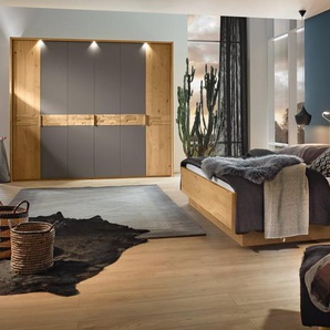 Schlafzimmer Minto, Balkeneiche furniert/Lack Manhattan, 180 x 200 cm, Schrank 269 x 229 cm