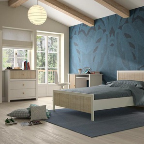 Schlafzimmer-Set GAMI Charlie Schlafzimmermöbel-Sets Gr. B/H: 126 cm x 84 cm, ohne Matratze, B/H: 120 cm x 200 cm, weiß (weiß, eichefarben) Komplett Schlafzimmer Bett in 2 Breiten erhältlich