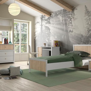 Schlafzimmer-Set GAMI Charlie Schlafzimmermöbel-Sets Gr. B/H: 96 cm x 84 cm, ohne Matratze, B/H: 90 cm x 200 cm, weiß (weiß, eichefarben) Komplett Schlafzimmer