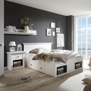 Schlafzimmer-Set HOME AFFAIRE California Schlafzimmermöbel-Sets Gr. B/H: 140 cm x 200 cm, weiß (pinienfarben, weiß) Komplett Schlafzimmer klein, Bett 140 cm, 1 Nachttisch und 3-trg Kleiderschrank