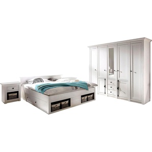 Schlafzimmer-Set HOME AFFAIRE California, weiß (pinienfarben, weiß), B/H: 180cm x 200cm, Schlafzimmermöbel-Sets, groß: Bett 180 cm, 2 Nachttische, 5-trg Kleiderschrank, Topseller