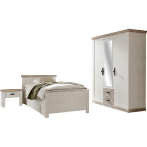 Schlafzimmer-Set HOME AFFAIRE Florenz Schlafzimmermöbel-Sets Gr. B/T: 100 cm x 200 cm, 3-türiger Kleiderschrank, weiß (pinie weiß) Komplett Schlafzimmer