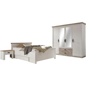 Schlafzimmer-Set HOME AFFAIRE Florenz Schlafzimmermöbel-Sets Gr. B/T: 140 cm x 200 cm, 4-türiger Kleiderschrank, weiß (pinie weiß) Komplett Schlafzimmer