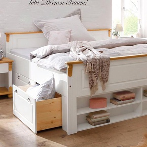 Schlafzimmer-Set HOME AFFAIRE Tessin Schlafzimmermöbel-Sets weiß (weiß, honig) Komplett Schlafzimmer 3 tlg. Set bestehend aus Bett 140 cm Inkl. 2x 2er Schubkästen