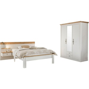 Schlafzimmer-Set HOME AFFAIRE Westminster Schlafzimmermöbel-Sets Gr. B/H: 140 cm x 200 cm, weiß Komplett Schlafzimmer beinhaltet 1 Bett, Kleiderschrank 3-türig und Wandpaneel