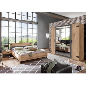 Schlafzimmer-Set I 4-teilig 140 x 200cm Braun/Grau/Eiche geplankt Dekor/Graphit