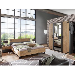 Schlafzimmer-Set I 4-teilig 140 x 200cm Braun/Grau/Edeltanne Dekor/Graphit