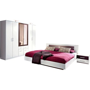 Schlafzimmer-Set RAUCH Burano Schlafzimmermöbel-Sets Gr. mit 4-trg. Schrank, schwarz-weiß (weiß, graumetallic) Komplett Schlafzimmer