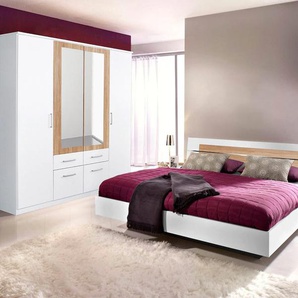 Schlafzimmer-Set RAUCH Burano Schlafzimmermöbel-Sets Gr. mit 4-trg. Schrank, weiß (weiß, struktureichefarben hell) Komplett Schlafzimmer