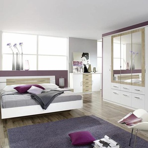 Schlafzimmer-Set RAUCH Burano Schlafzimmermöbel-Sets Gr. mit 5-trg. Schrank, weiß (weiß, struktureichefarben hell) Komplett Schlafzimmer